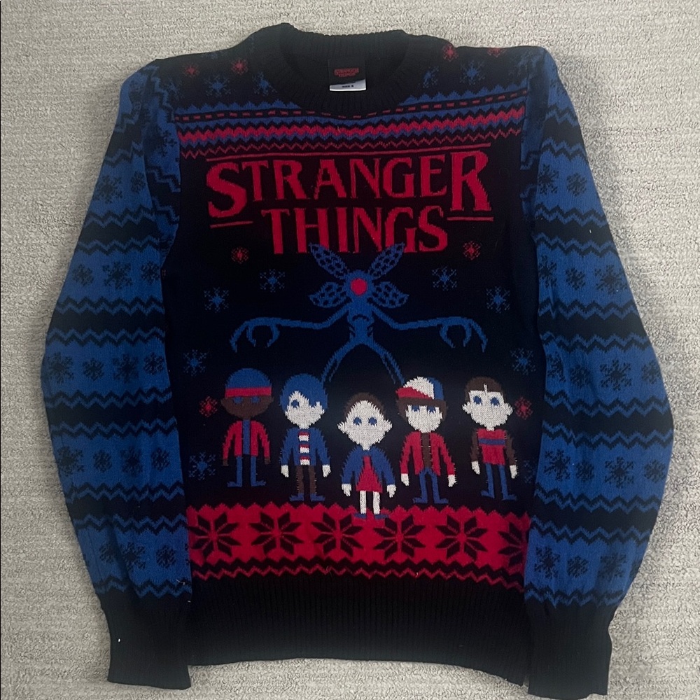 Stranger Things Themed Sweater - Holiday Christmas Ugly Sweater Small